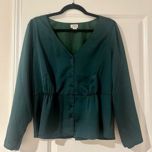 J. Crew Satin Emerald Green Blouse Size 12